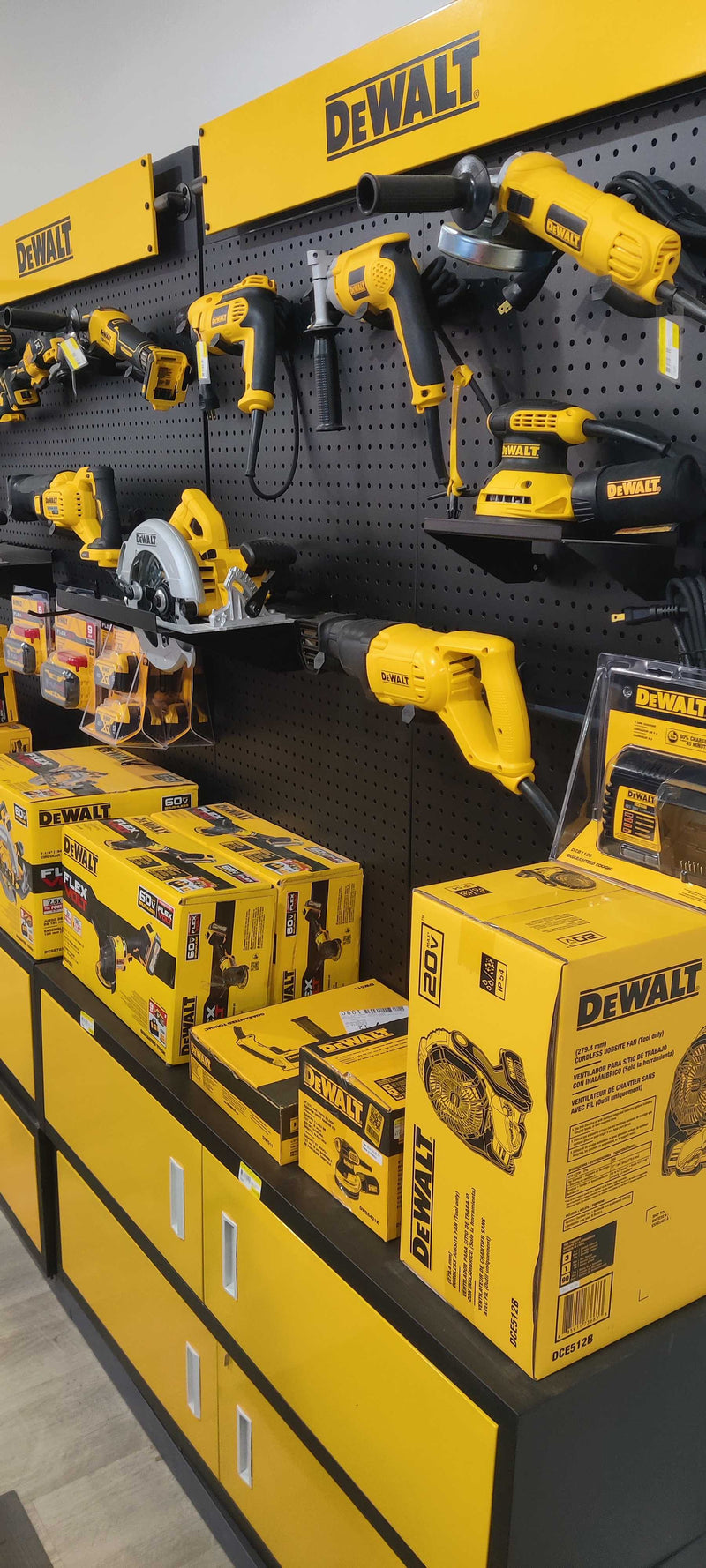 DeWalt power tools on the shelf