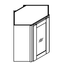 Corner Diagonal Glass Door Kitchen Wall Cabinet - Deluxe Shaker Ash - 24" W x 18" H x 12" D