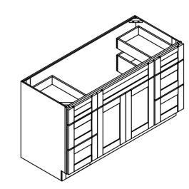 Center Sink, Double Door & 6 Drawer Bathroom Vanity Cabinet - Deluxe Shaker Grey - 48" W
