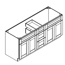 Double Sink & Drawer, Center Drawer Bathroom Vanity Cabinet - Deluxe Shaker Grey - 60" W
